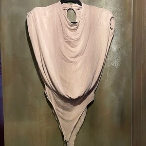 Draped Bodysuit in brown with shoulder pads